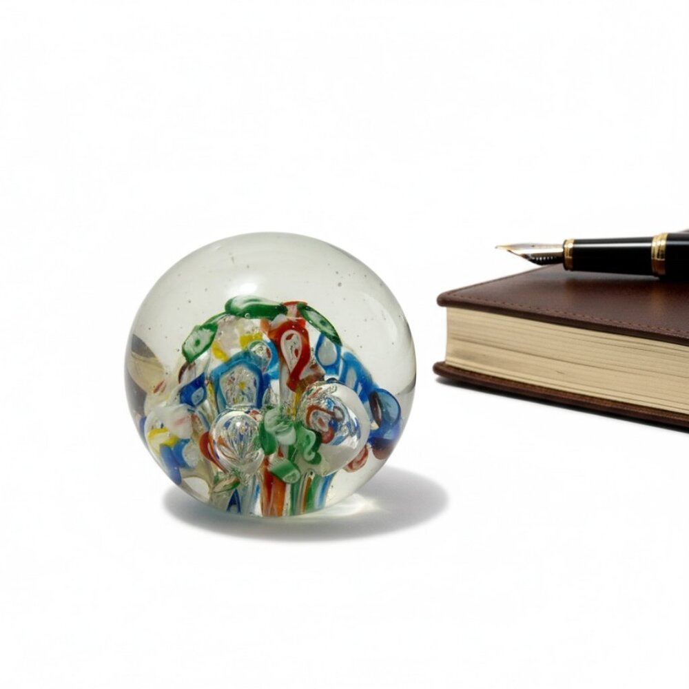 Vintage MURANO Art Glass Paperweight Scrambled MILLEFIORI Venetian Glasswork